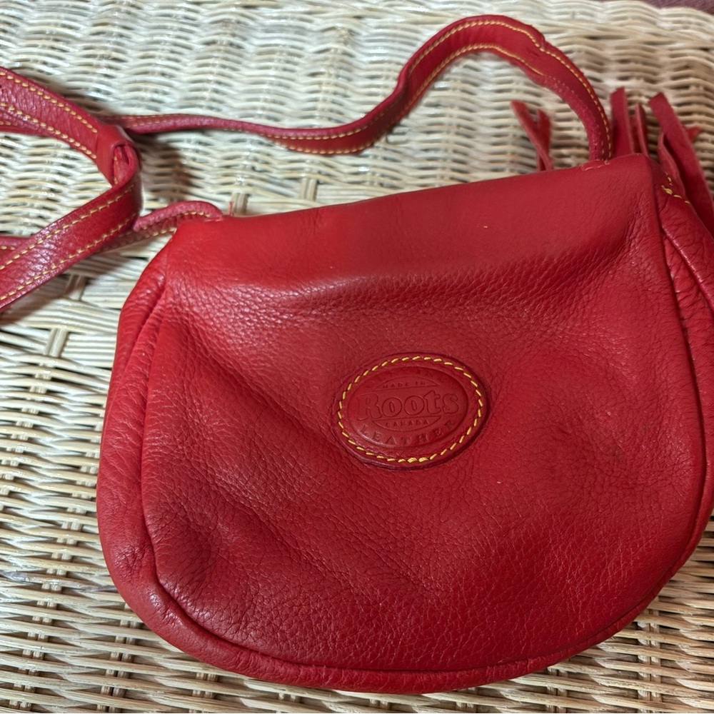 Roots Vibrant Red Leather Crossbody Bag
